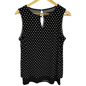 White House Black Market womens black polka dot blouse small sleeveless‎ Sz MED